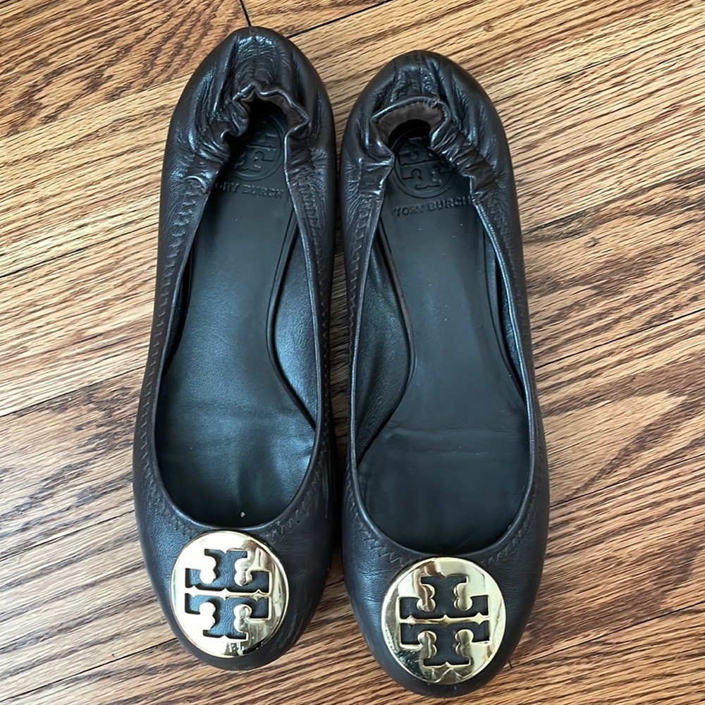 Tory Burch Brown Leather Minnie Flats